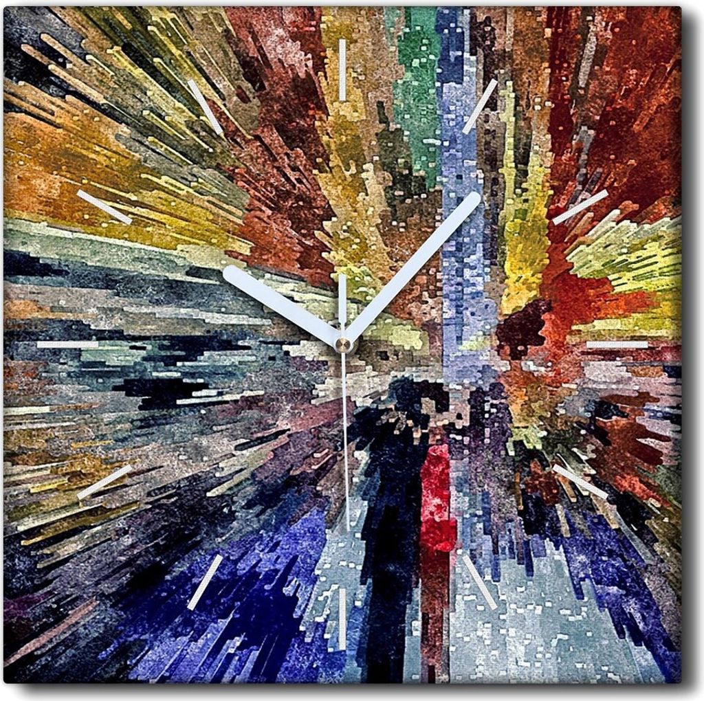 Coloray Uhr auf Leinwand 30x30 cm Wand Uhr Dekoration Wohnzimmer Segeltuch weiße Zeiger -Abstraktion Aquarell