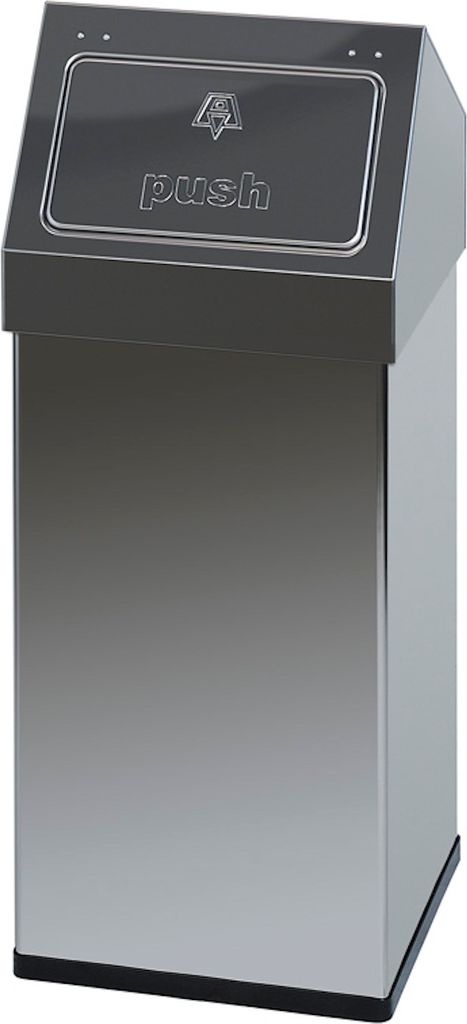 Eckiger Edelstahl Abfallbehälter Haiti mit Push-Deckel | 55 Liter, HxBxT 77x30x30cm | Silber