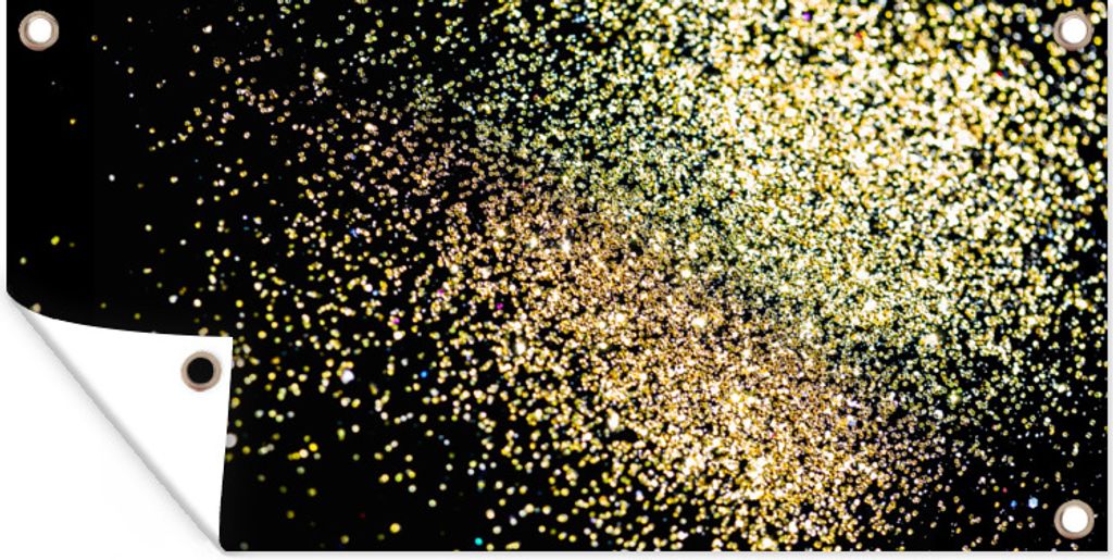 MuchoWow 160x80 cm Outdoor-Poster Gartendeko Sichtschutz Garten Poster für den Garten Goldenes Glitzern auf schwarzem Hintergrund