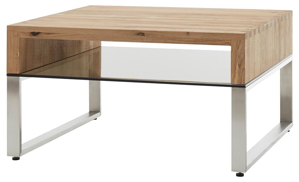 home24 Couchtisch - Eiche Massiv / Glas - Eiche / Silber Produktbild 