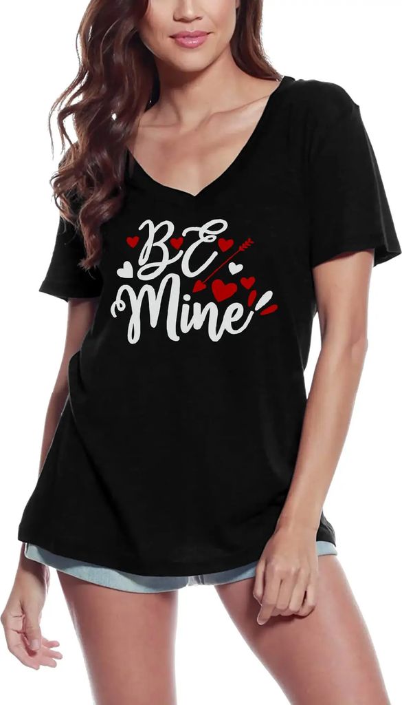 Damen Grafik T-Shirt V-Ausschnitt Sei meine Liebe – Be Mine Love – Öko-Verantwortlich Vintage Jahrgang Kurzarm Lustige Druck Geburtstag Gesche...
