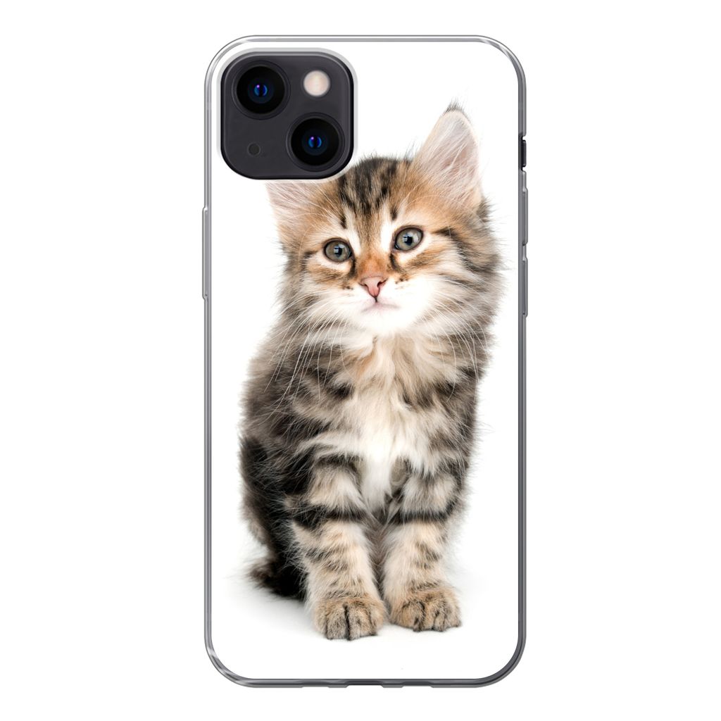 MuchoWow Handyhülle Schutzhülle Hülle für iPhone 13 Kätzchen - Weiß - Nase - Mädchen - Kinder - Jungen - Kinder Silikon Softcase Handy Hü...