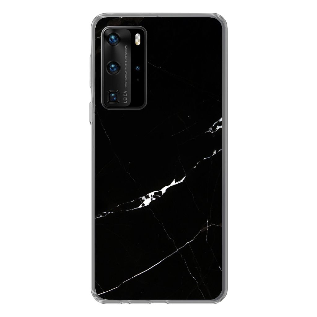 MuchoWow Handyhülle Schutzhülle Hülle für Huawei P40 Pro Marmor - Schwarz - Natursteine Silikon Softcase Handy Hülle - Schutz