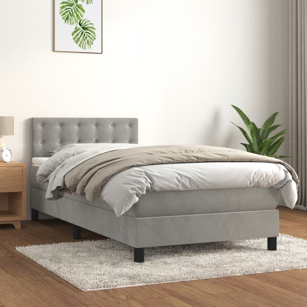 The Living Store Boxspringbett mit Matratze Hellgrau 90x200 cm Samt