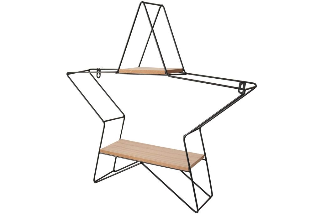 Deko Metallregal Stern schwarz mit Holzablagen 50 cm