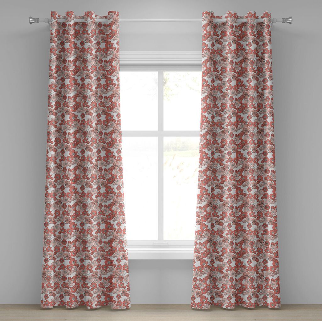 ABAKUHAUS Kirschblüte Ösenvorhang, Frühlings-Saison-Blumenhand gezeichnete Art Ornament Japanese Asian Nature, Dekorative 2-Panel-Fenstervorhän...