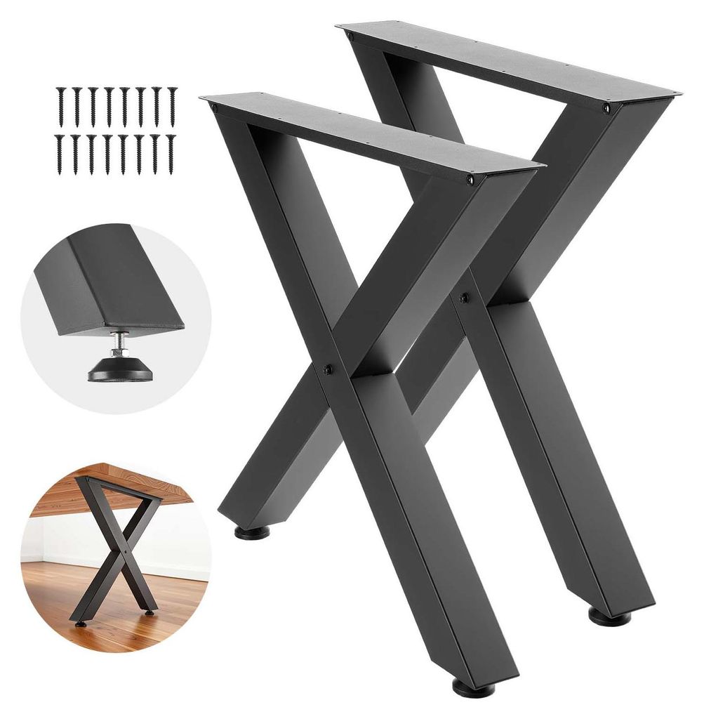 SucceBuy Tischkufen 2er-Set 760x750 mm, X-förmiges Tischuntergestell 1000 kg, Tischbeine aus Kohlenstoffstahl, Möbelfüße, Tischgestell, Tischf...