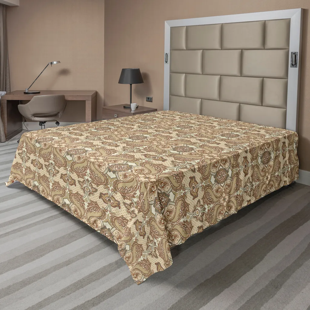 Drap de lit plat vintage ABAKUHAUS 244 x 205 cm imprimé botanique rétro