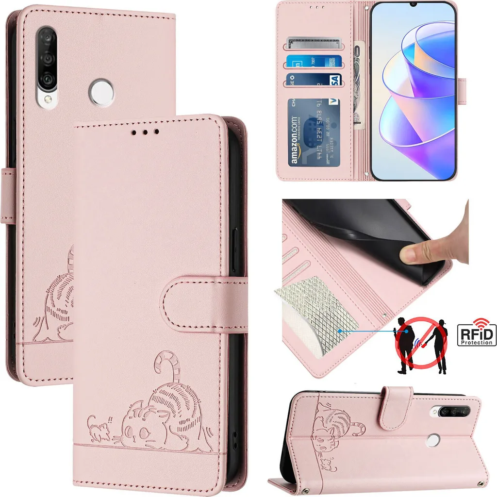 Cover Gatto Rosa Huawei P30 Lite - Protezione Portafoglio Elegante