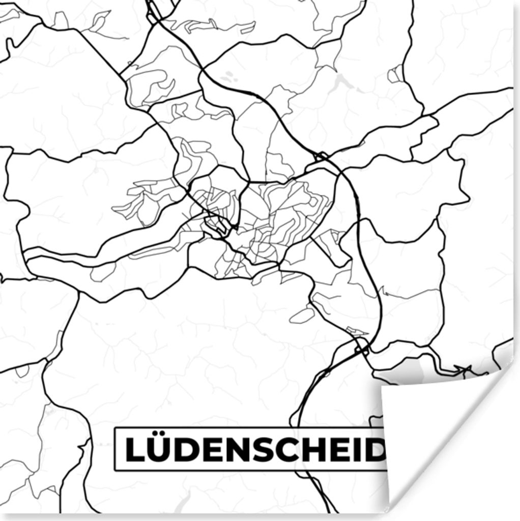 MuchoWow Poster Lüdenscheid - Karte - Stadtplan 100x100 cm - Babyzimmer