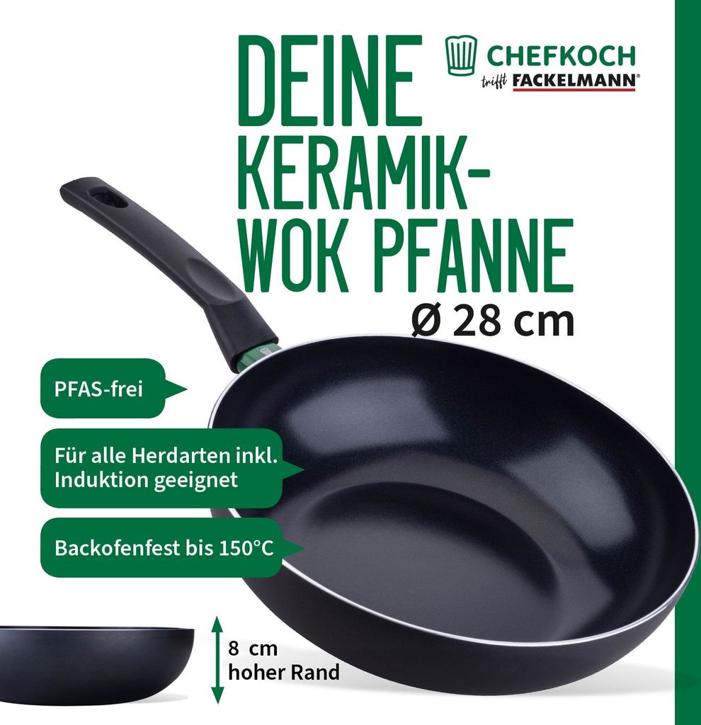 Chefkoch trifft Fackelmann: Hochwertige Keramik-Wokpfanne Produktbild 