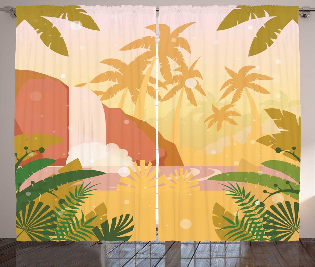 ABAKUHAUS Garten Mist Rustikaler Gardine, Weiches tropisches Paradies, Schlafzimmer Kräuselband Vorhang mit Schlaufen und Haken, 280 x 225 cm, Meh...
