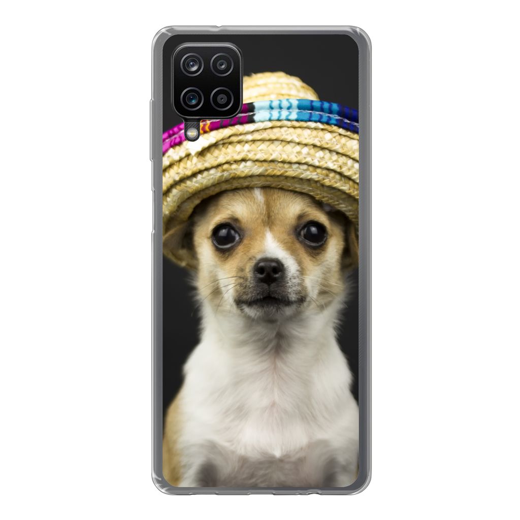 MuchoWow Handyhülle Schutzhülle Hülle für Samsung Galaxy A12 Hund - Sombrero - Schwarz Silikon Softcase Handy Hülle - Bild