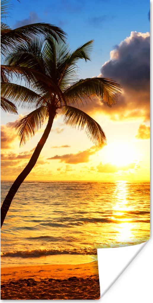 MuchoWow Poster Strand - Horizont - Sonnenuntergang - Palme - Meer 80x160 cm - Kinderzimmer