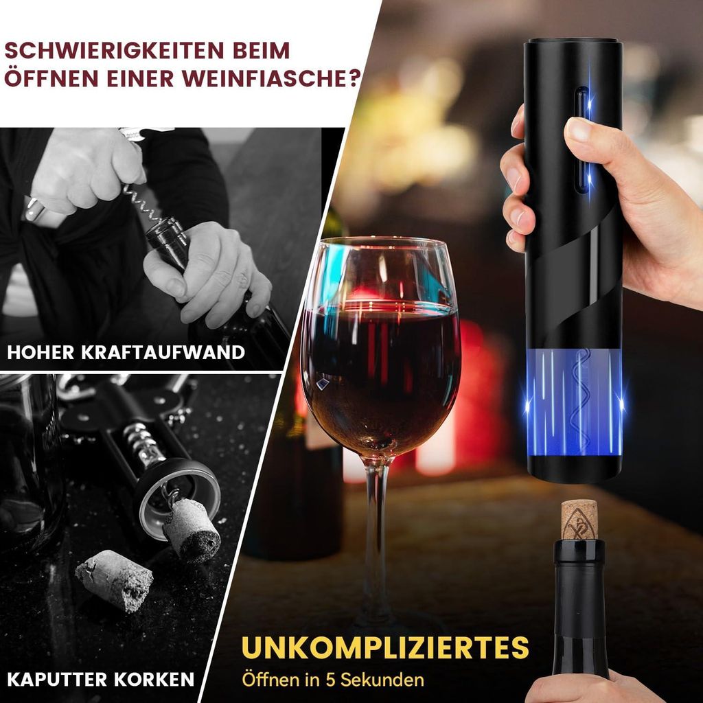 Elektrischer Weinöffner Set (6-in-1), Automatischer