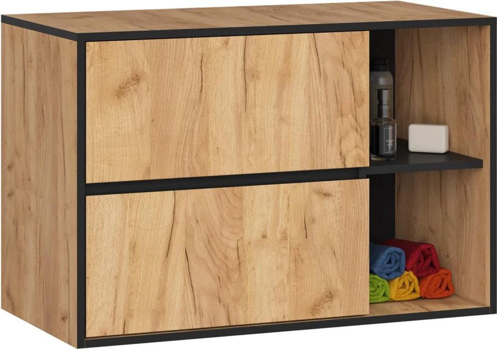 Badezimmerschrank unter dem Waschbecken MARLION - Craft Eiche / Schwarz