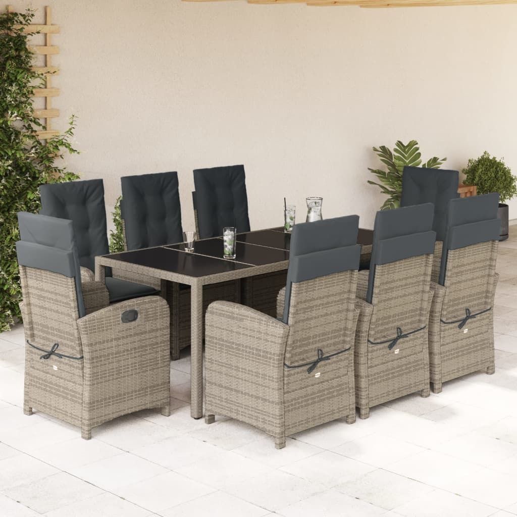 Maison Exclusive - 9-tlg. Garten-Essgruppe mit Kissen Grau Poly Rattan
