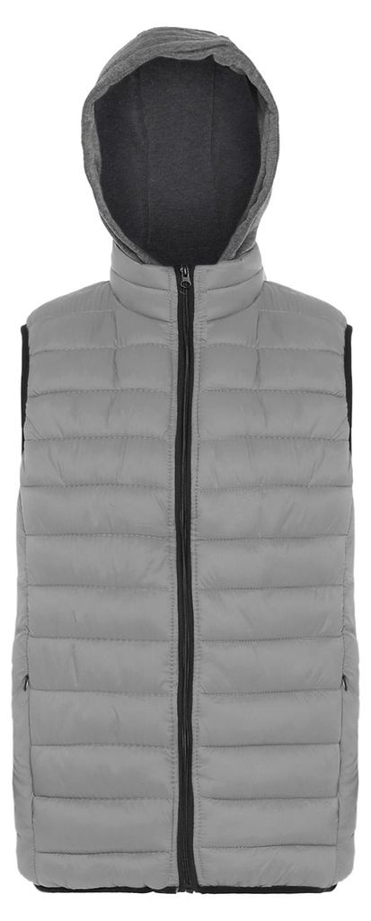Herren Nylon Weste mit Kapuze und Reißverschlusstaschen grau Größe L