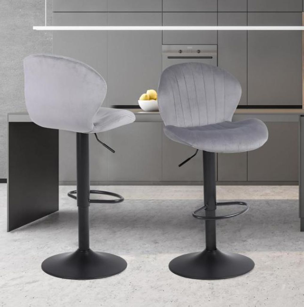 4er Set Barhocker, Küchenhocker mit Muschelförmige Rückenlehne,Tresenhocker Ergonomische,höhenverstellbar Hocker Küche Bar, Samt,150 kg - Grau