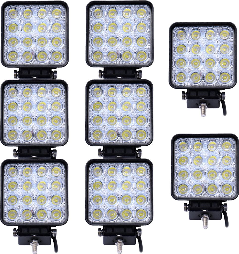 Greenmigo 8 Stücke 48W Offroads LED Spot Arbeitsscheinwerfer,quadratisch,DC 12V 24V IP67,Nebel Tag fahren Lampe für ATV Jeep Auto und LKW