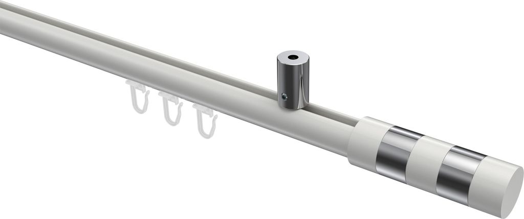 Interdeco Innenlaufstange / Gardinenstange mit Innenlauf Weiß / Chrom, Typ Sonius Mavell (Zylinder Bicolor) Deckenmontage, 20 mm Ø 1-läufig, 240 cm