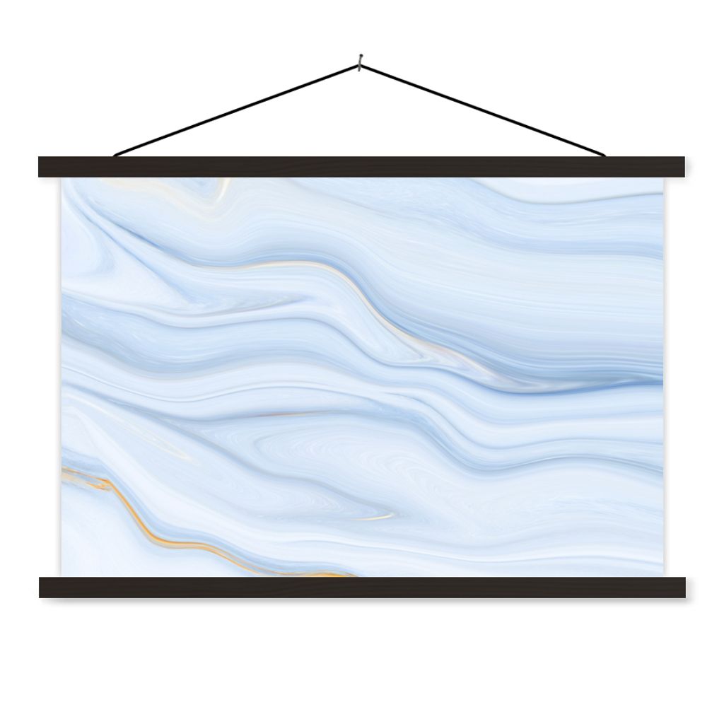 MuchoWow Textilposter Marmor - Welle - Blau - Muster - Marmoroptik - Pastell 120x80 cm mit schwarzem Rahmen - Wanddeko