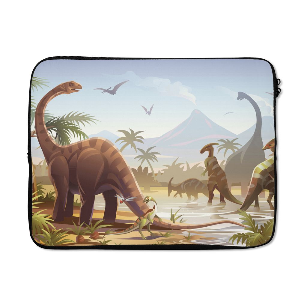 MuchoWow Laptop Hülle 17 Zoll Laptoptasche Dinosaurier - Landschaft - Tropisch - Kinder - Jungen - Zipper - Schutzabdeckung