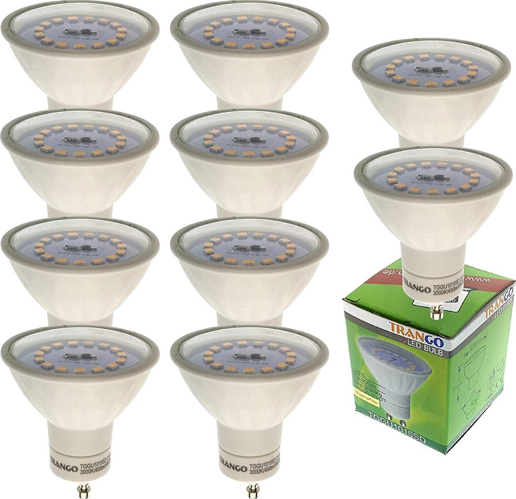 10er Pack 5 Watt GU10 LED Leuchtmittel in 3 Stufen dimmbar