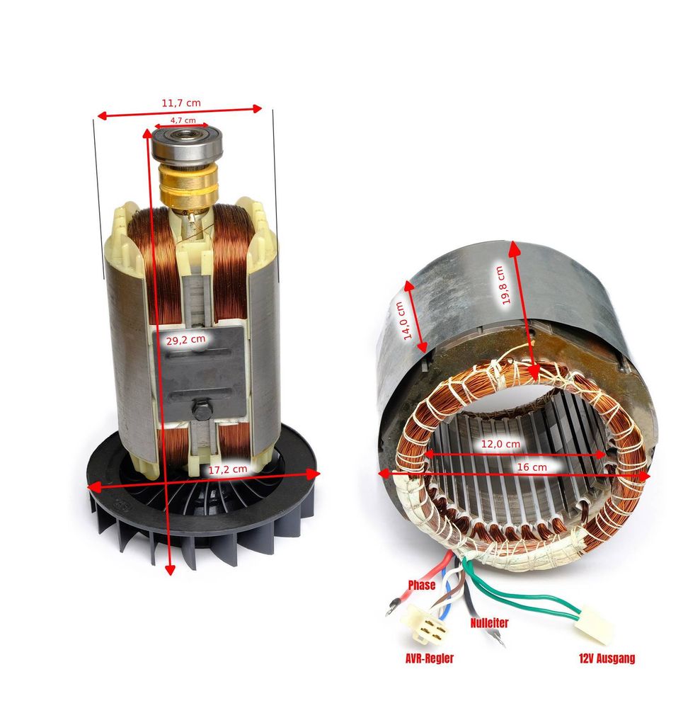 Spule für Stromerzeuger 13 PS 1-Phase von DeTec. 5 kW Stator und Rotor Kupfer