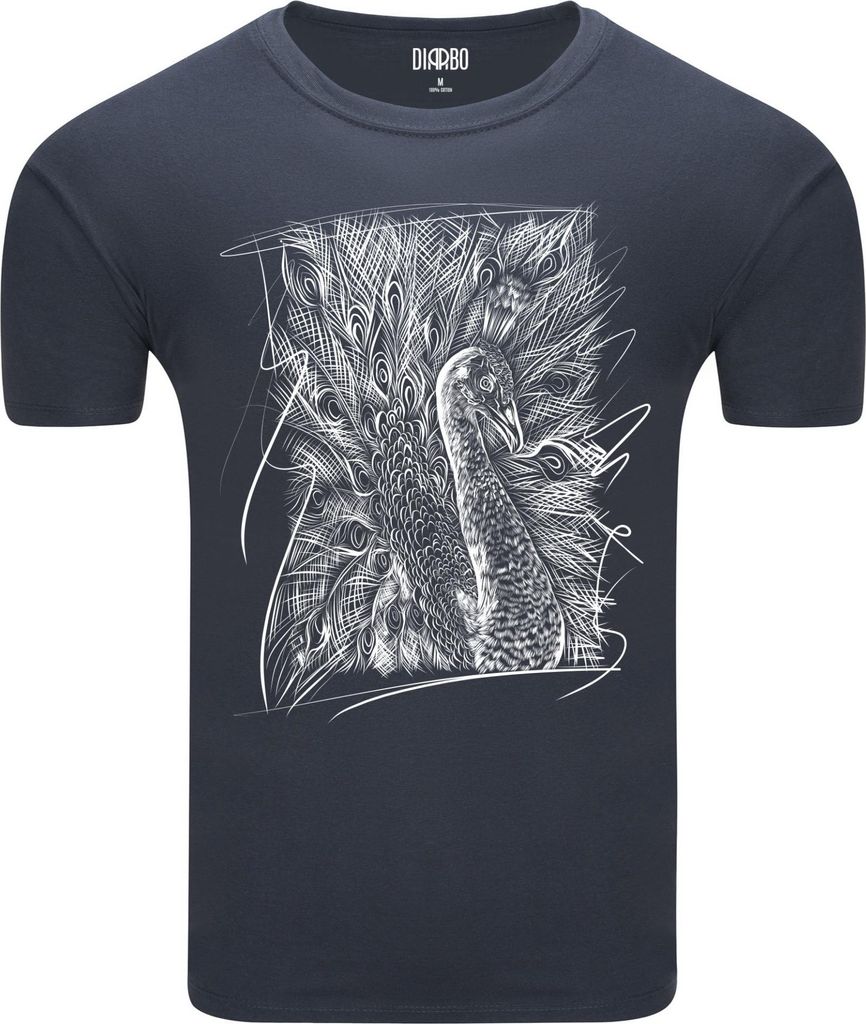 Diarbo Herren T-Shirt mit Tierliebhaber Druck Pfauenskizze Dunkelgrau Gr.M