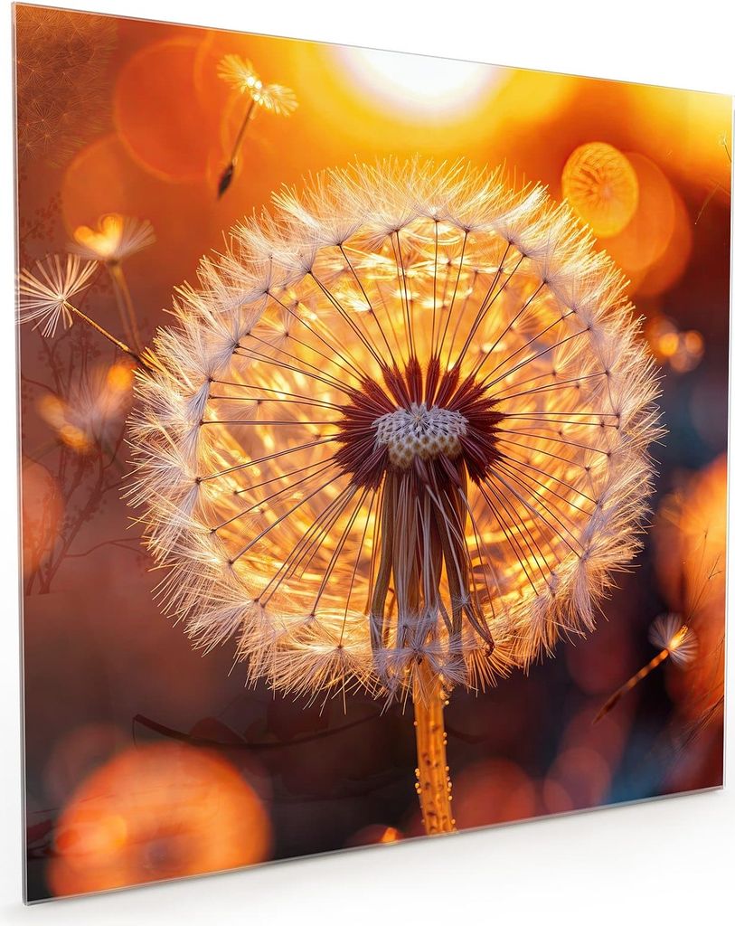 Küchenrückwand Spritzschutz Glas mit Motiv Leuchtender Loewenzahn 40 x 40 cm