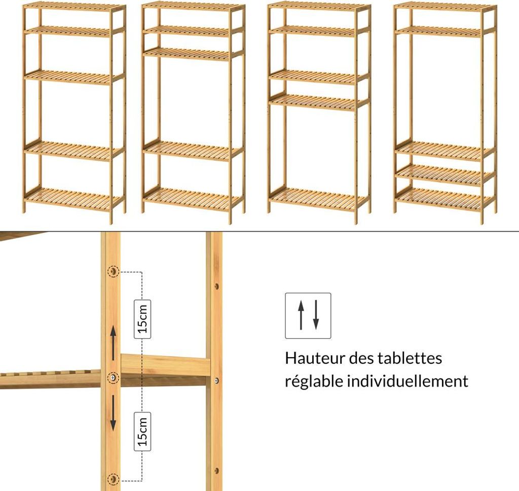 Étagère de rangement en bambou 130x60x26 cm 5 niveaux Image du produit 