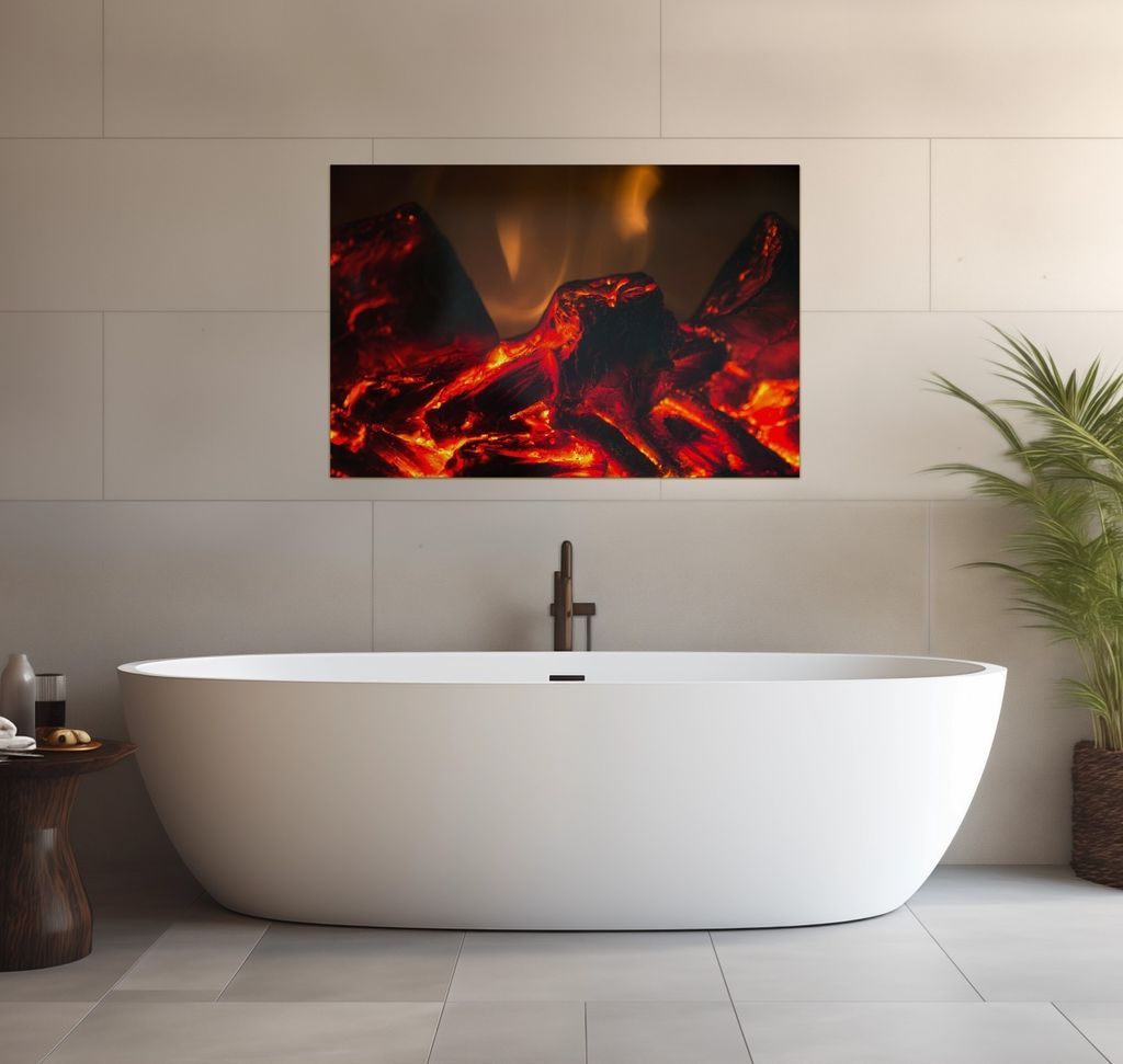 Wallario wasserfestes Poster selbstklebend 91,50 x 61 cm, Glühende Kohle, Badezimmerposter Spritzschutz mit Hochglanzoberfläche in Glasoptik