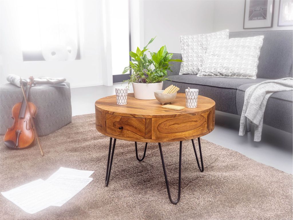 WOHNLING Couchtisch Sheesham Massivholz / Metall 60x44,5x60 Produktbild 3
