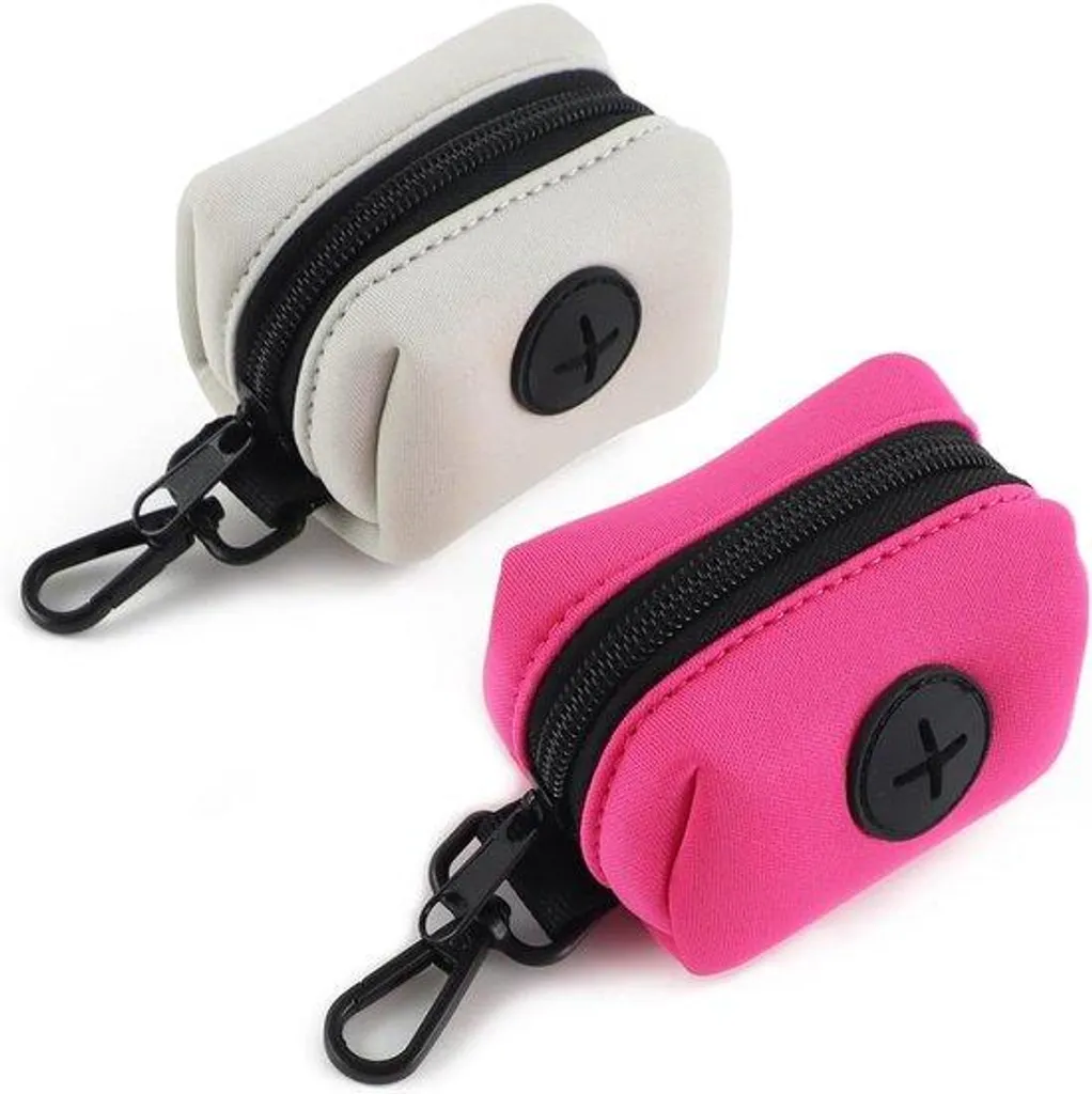 Porte-sacs pour crottes de chien lot de 2 rose et gris avec mousqueton