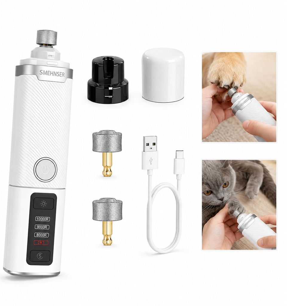 Elektrischer Nagelfeiler für Haustiere,mit 3 Geschwindigkeiten, 2 LED-Lichtern,1500 mAh,für kleine, mittlere & große Hunde, Katzen & Kaninchen