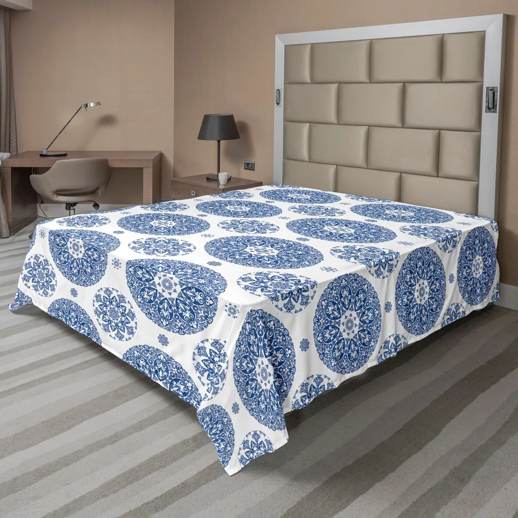 Lenzuolo ABAKUHAUS Vintage Motivo Floreale Blu Bianco 244x205cm