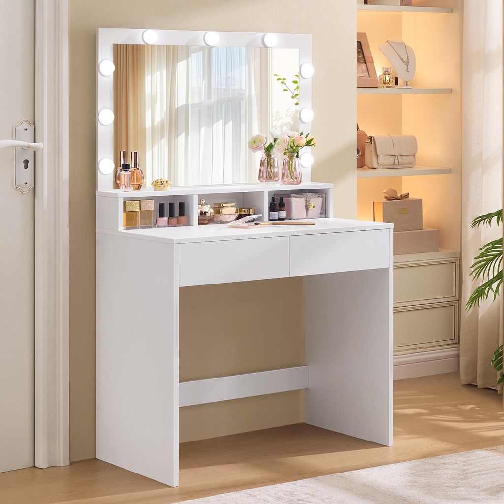 Coiffeuse avec miroir et ampoules LED 80 cm Image du produit 
