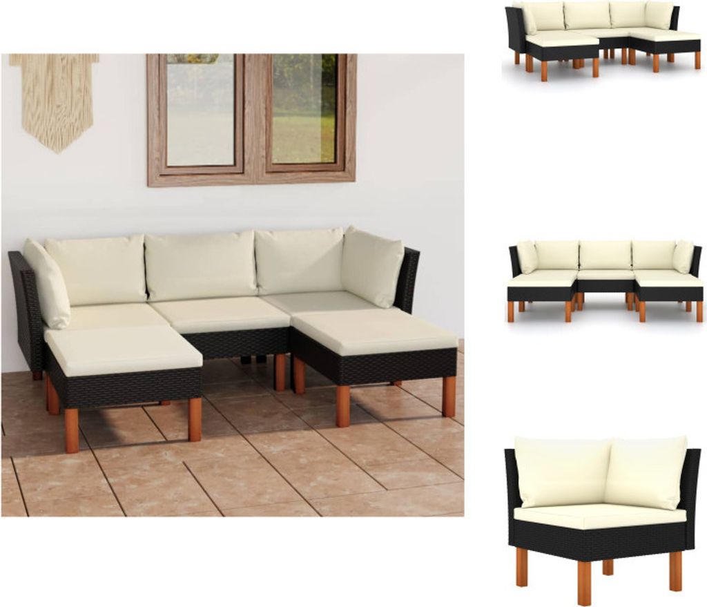 vidaXL 5-tlg. Garten-Lounge-Set mit Kissen Poly Rattan Schwarz - Gartenmöbel-Sets