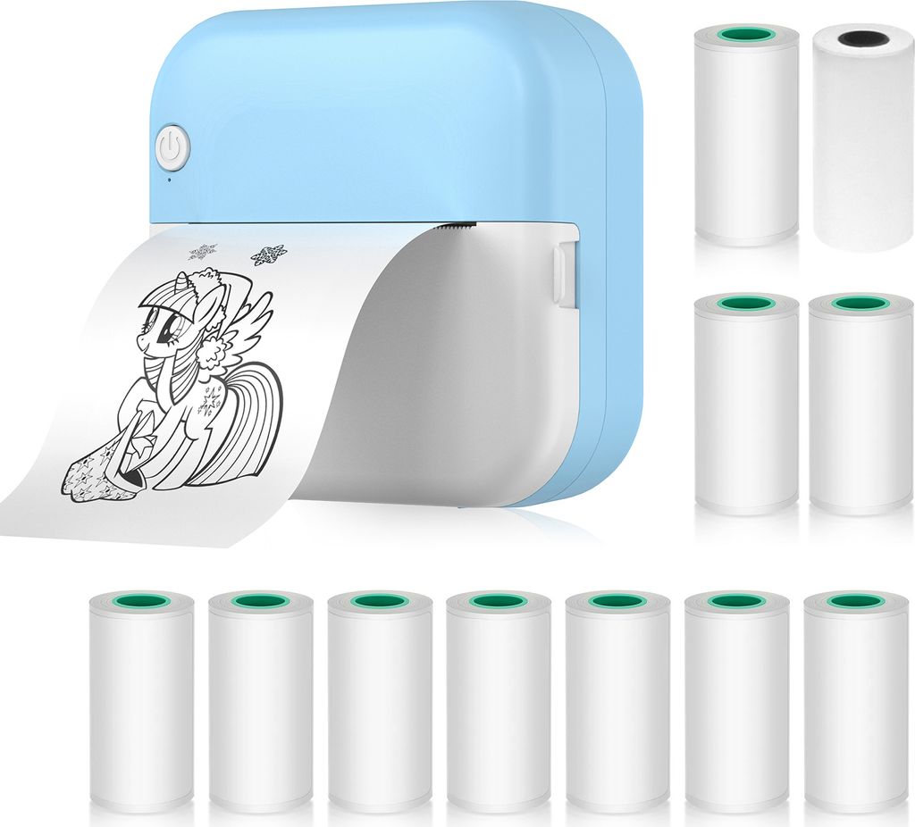 Mini-Drucker, Thermodrucker, Bluetooth Fotodrucker fuer Smartphone mit 1 Papierrolle 57 mm + 10 selbstklebende Papierrollen, kompatibel mit iOS And...