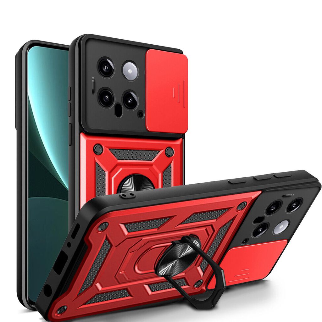 Outdoor Panzer Hülle Xiaomi 14 Handyhülle mit Kameraschutz Ringhalter Backcover Rot