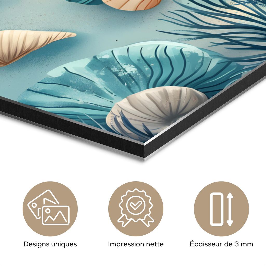 MuchoWow Wanddekoration Metall Metallbild Wandkunst 120x80 cm Seesterne - Muscheln - Illustration - Sand MuchoWow Aluminium Gemälde - Alu Bild