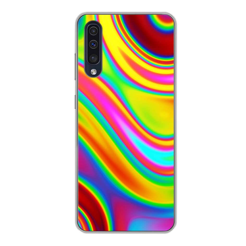 MuchoWow Handyhülle Schutzhülle Hülle für Samsung Galaxy A50 Kunst - Wellen - Farben - Psychedelisch Silikon Softcase Handy Hülle - Mobiltel...