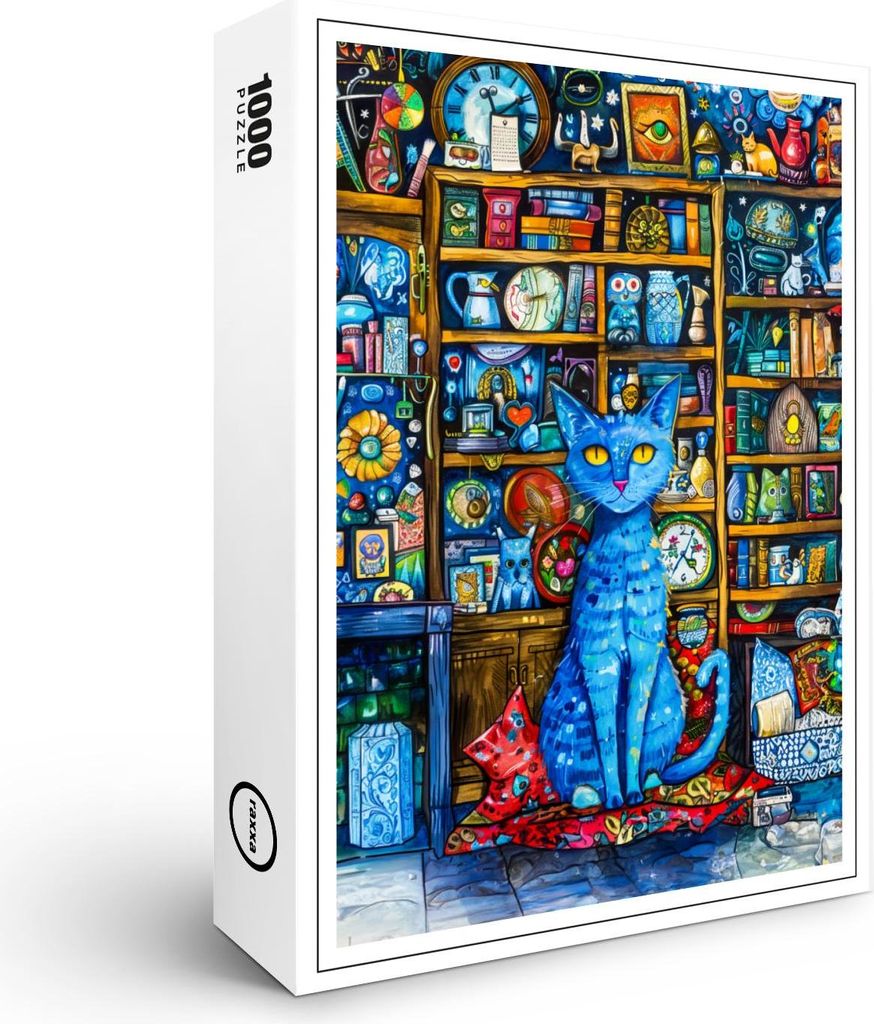 raxxa Premium-Puzzle "Blue Cat by Colorful Shelf", 1000 Teile