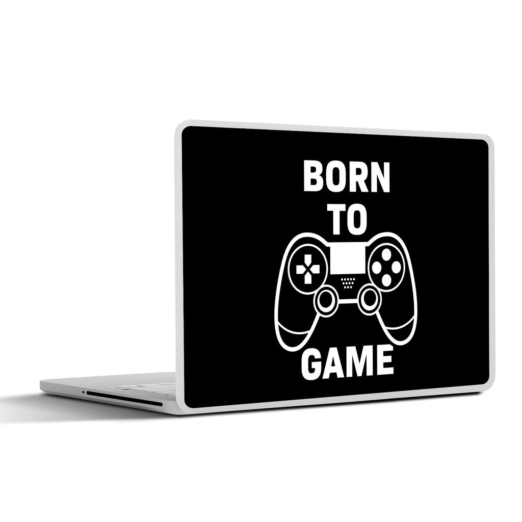 MuchoWow Laptop Aufkleber Sticker Cover Gaming - Zitate - Controller - Zum Spielen geboren - Schwarz - Weiß 32.5x23.5 cm - Sticker für Laptop -...