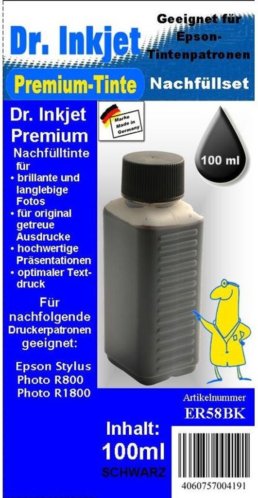 ER58BK - schwarz - Dr.Inkjet Premium Nachfülltinte 100ml für Ihren Epson Drucker