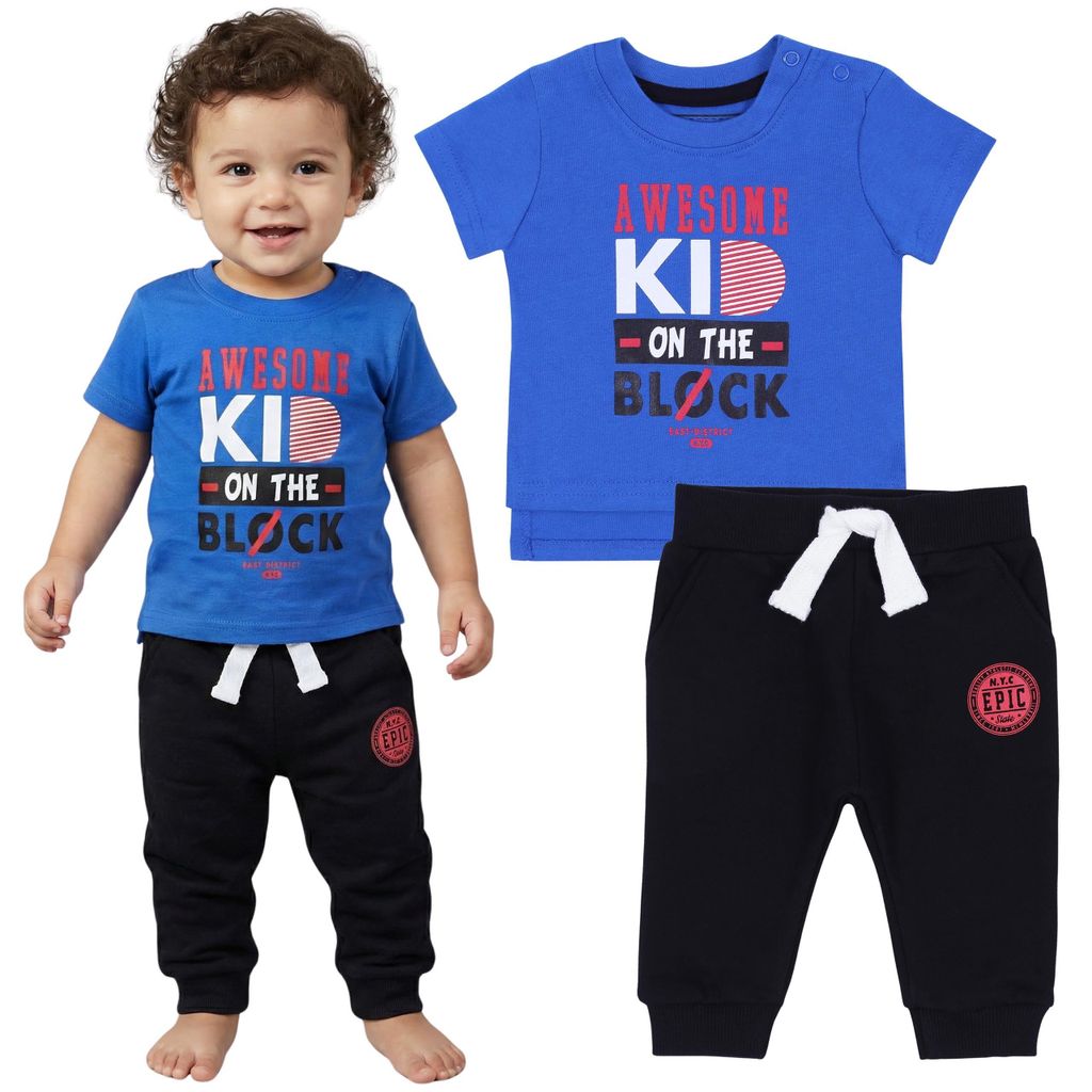 Trainingsanzug für Jungen 0–3 Monate (62 cm) – Baumwoll Set bestehend aus Hose & T-Shirt, bequem & weich für Babys