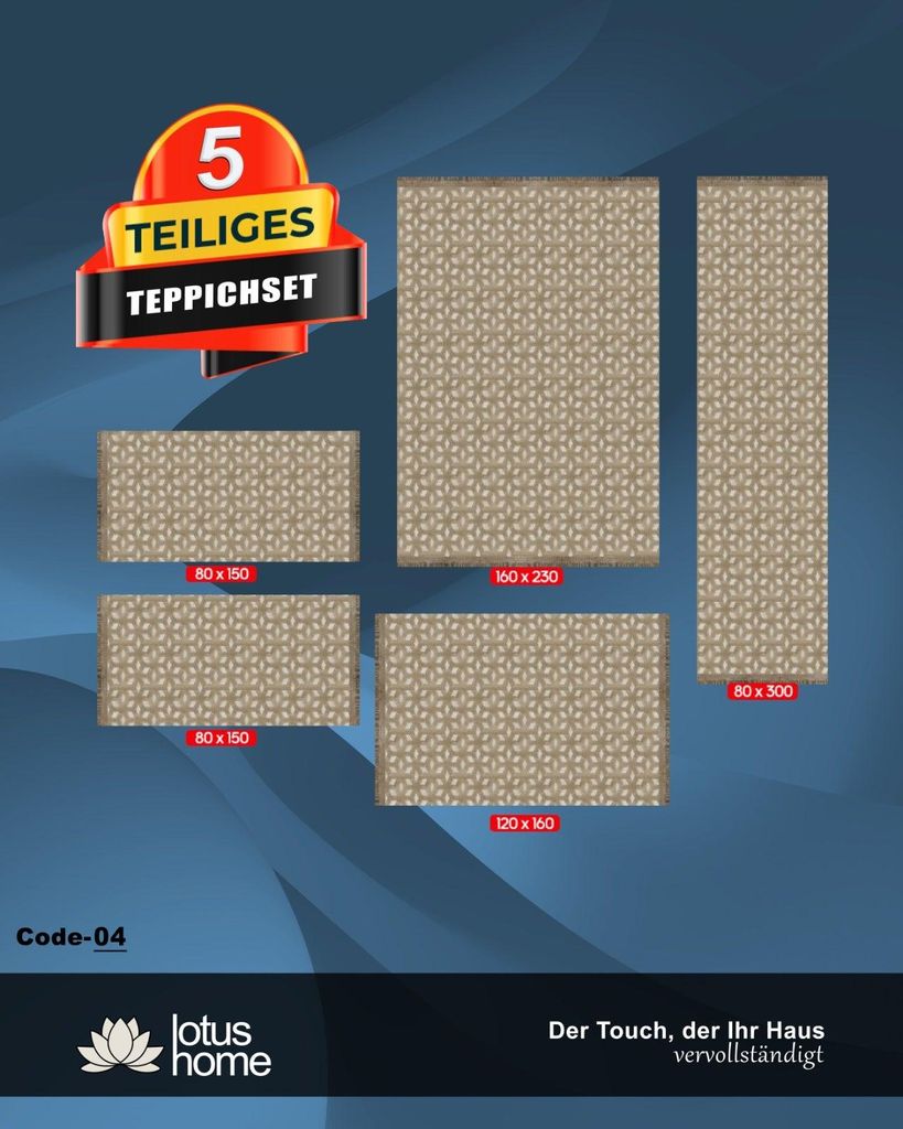 5-teiliges Teppich-Set Quadra Code-04 Produktbild 