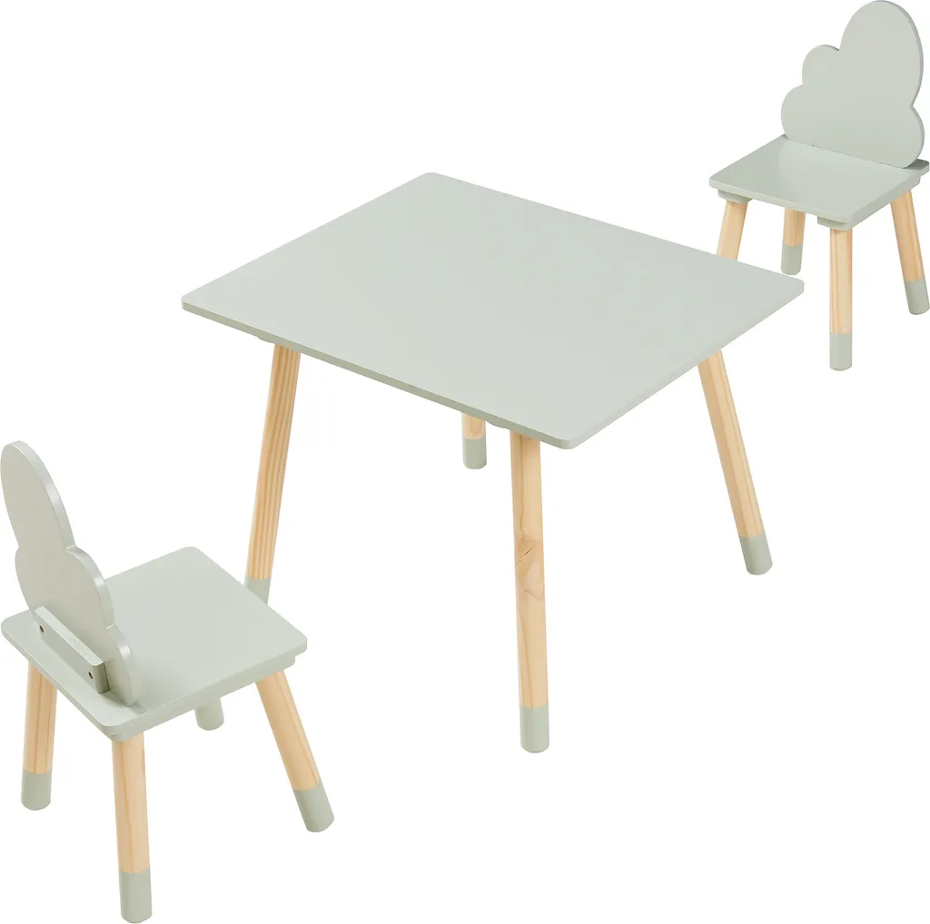 Hovle Salon pour Enfants avec Table et 2 Chaises Nuages Pin Vert Menthe - 5