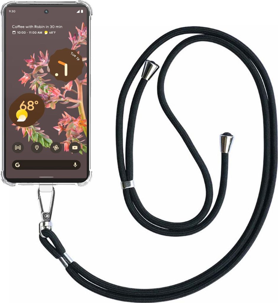 Handyhülle passend für Google Pixel 6 Transparent ShockProof mit abnehmbarem Universal-Telefonkabel - Schutzhülle Silikon ShockProof mit Lanyard...